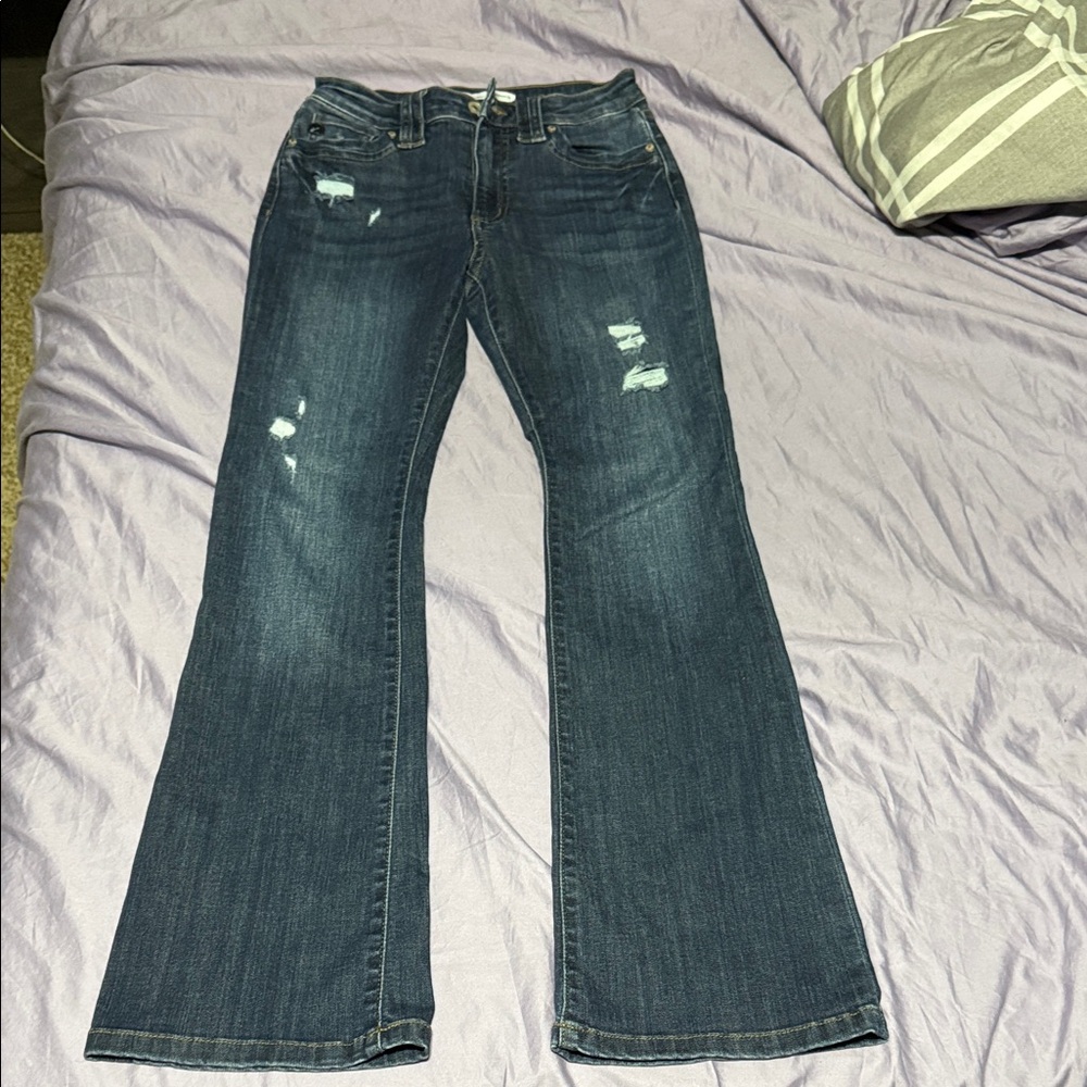 KanCan Dark Blue Distressed Flare Jeans